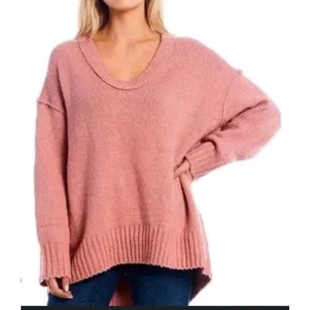 Free People Womens Oversized Small Brookside Tunic Sweater Rose Slouchy V-Neck